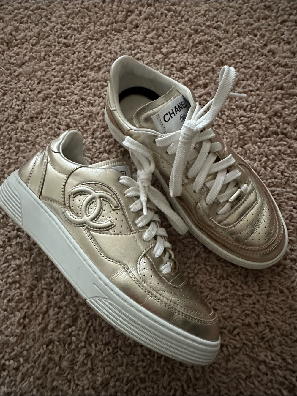 chanel gold sneakers size 37.5